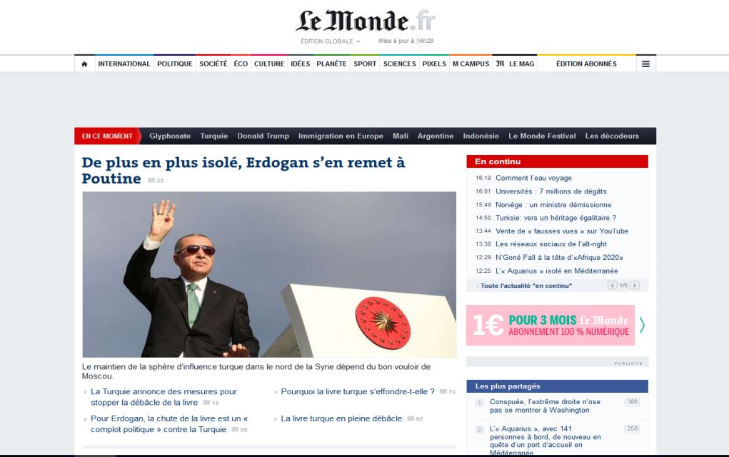Le Monde: «Απομονωμένος ο Ερντογάν καταφεύγει στον Πούτιν»