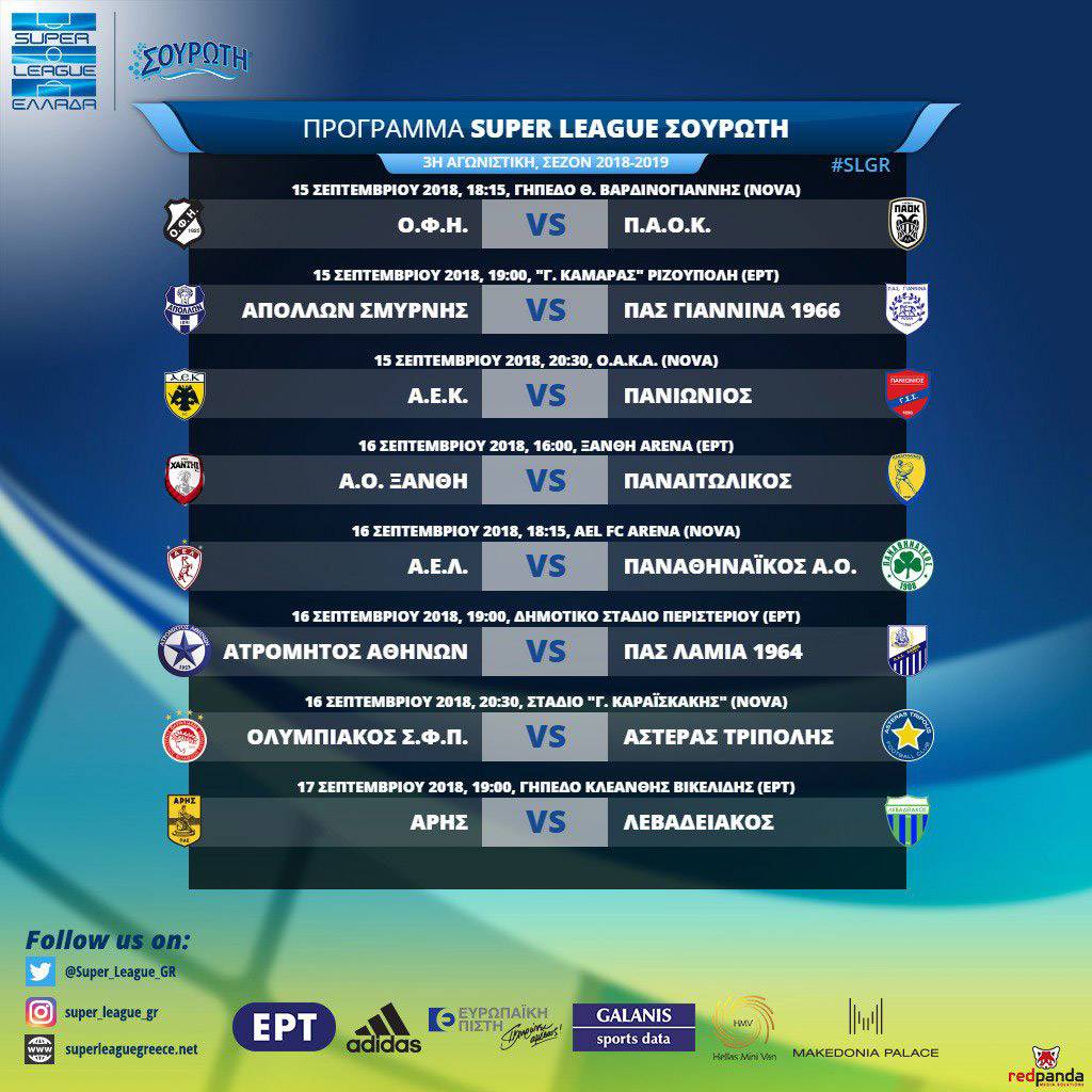 Super League: Το τηλεοπτικό πρόγραμμα της 3ης αγωνιστικής