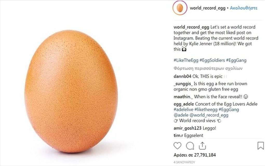 Instagram: Ένα αβγό «εκθρόνισε» την Κάιλι Τζένερ (pic)