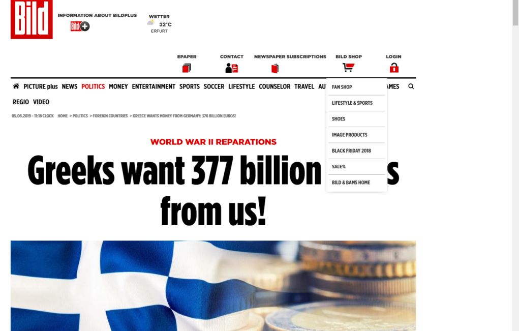 Bild: «Οι Έλληνες θέλουν από εμάς 377 δις ευρώ!»
