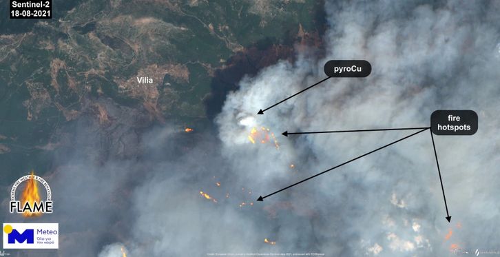Την «έκρηξη» της φωτιάς στα Βίλια καταγράφει το Meteo