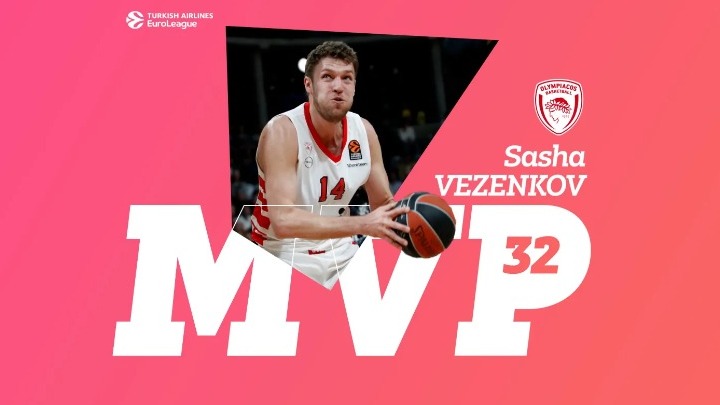 Euroleague: MVP για την 32η αγωνιστική ο Σάσα Βεζένκοφ