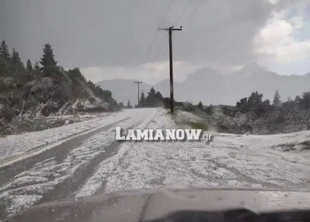 Σφοδρή χαλαζόπτωση στις πλαγιές της Οίτης προς Μαυρολιθάρι (pics)