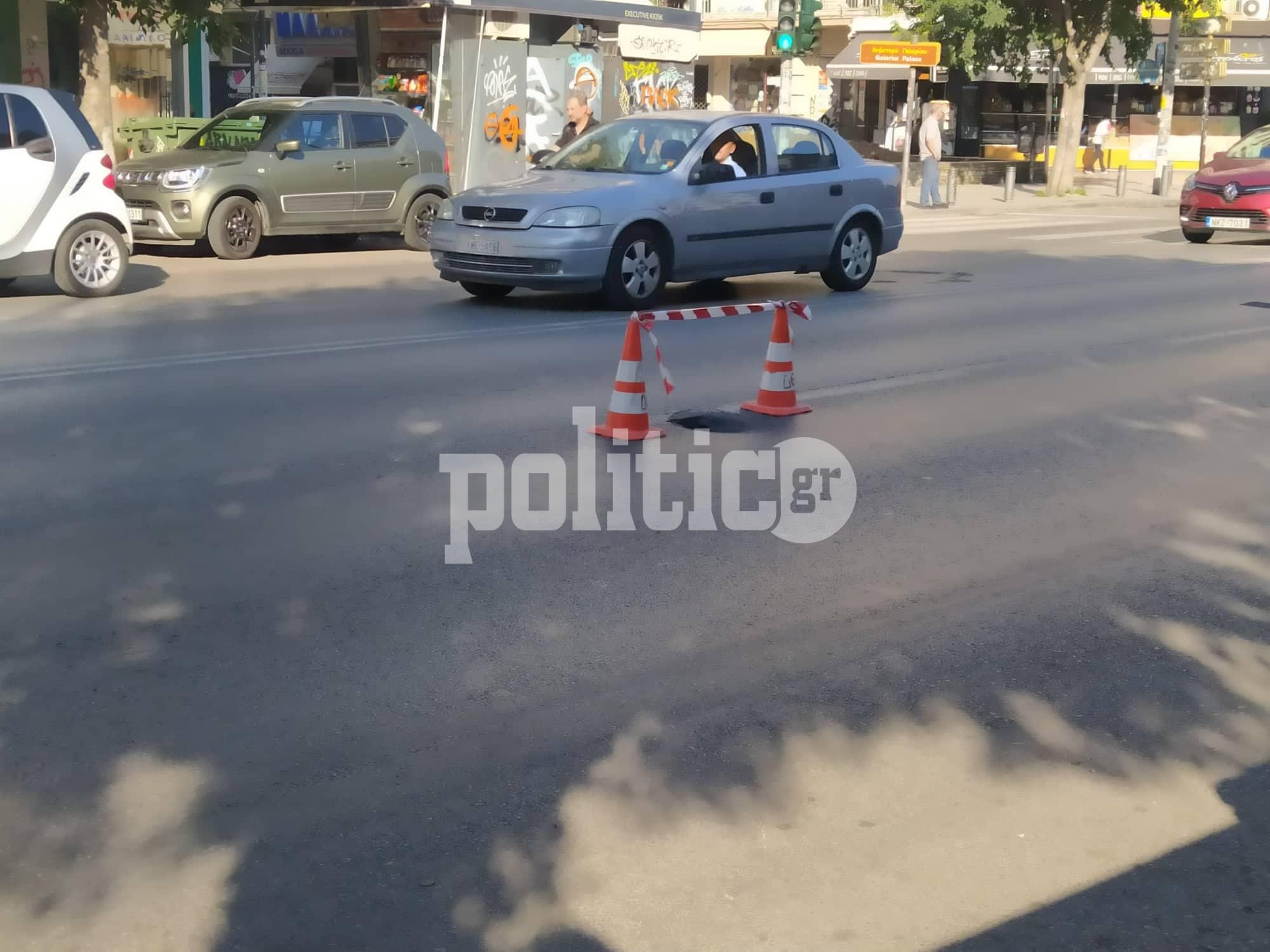 Θεσσαλονίκη – Προσοχή! Άνοιξε τρύπα με μεγάλο βάθος στην Εγνατία (vid & pics)