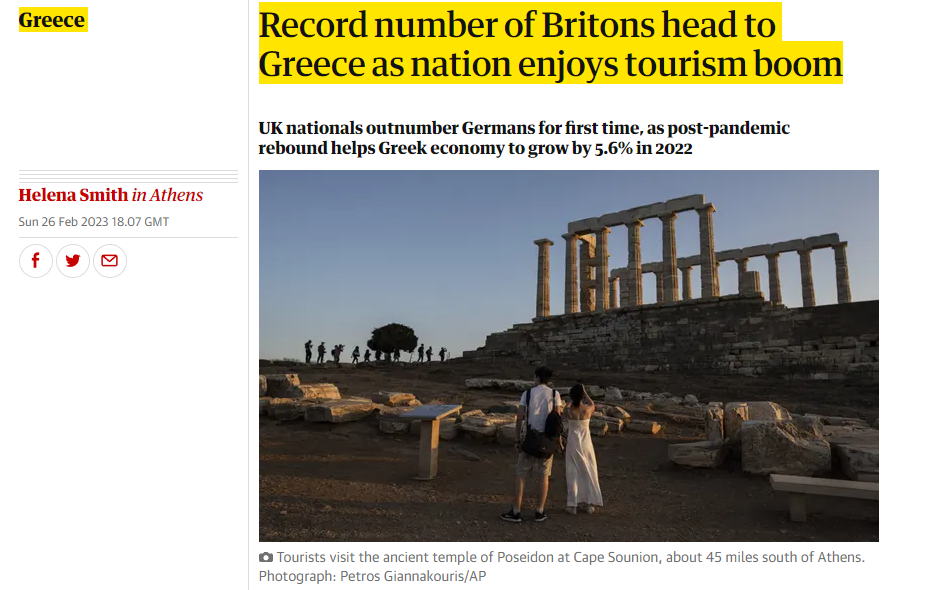 Guardian: Θεαματική τουριστική ανάκαμψη της Ελλάδας – «Οι Βρετανοί δεν θυσιάζουν τις καλοκαιρινές τους διακοπές» λέει ο Κικίλιας