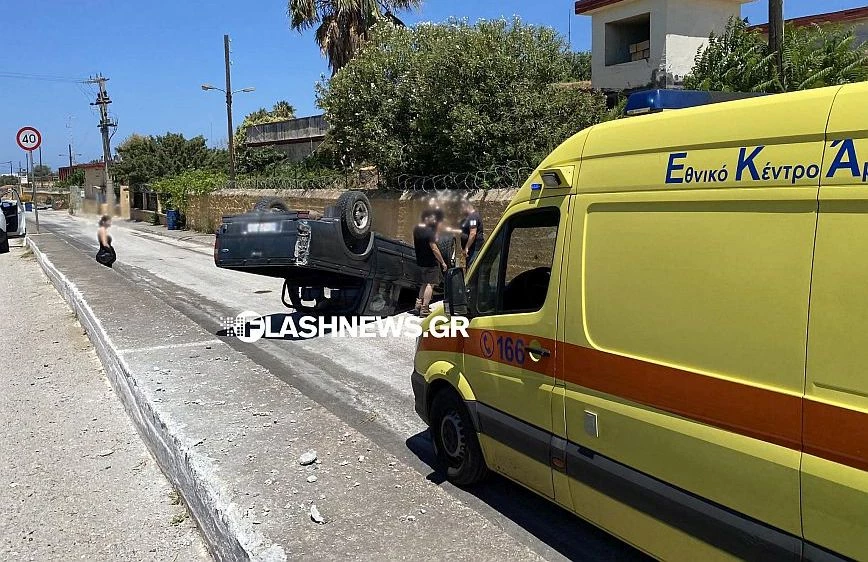 Κρήτη: Αποκοιμήθηκε στο τιμόνι και αναποδογύρισε το αγροτικό – Από θαύμα γλίτωσαν μάνα και γιος