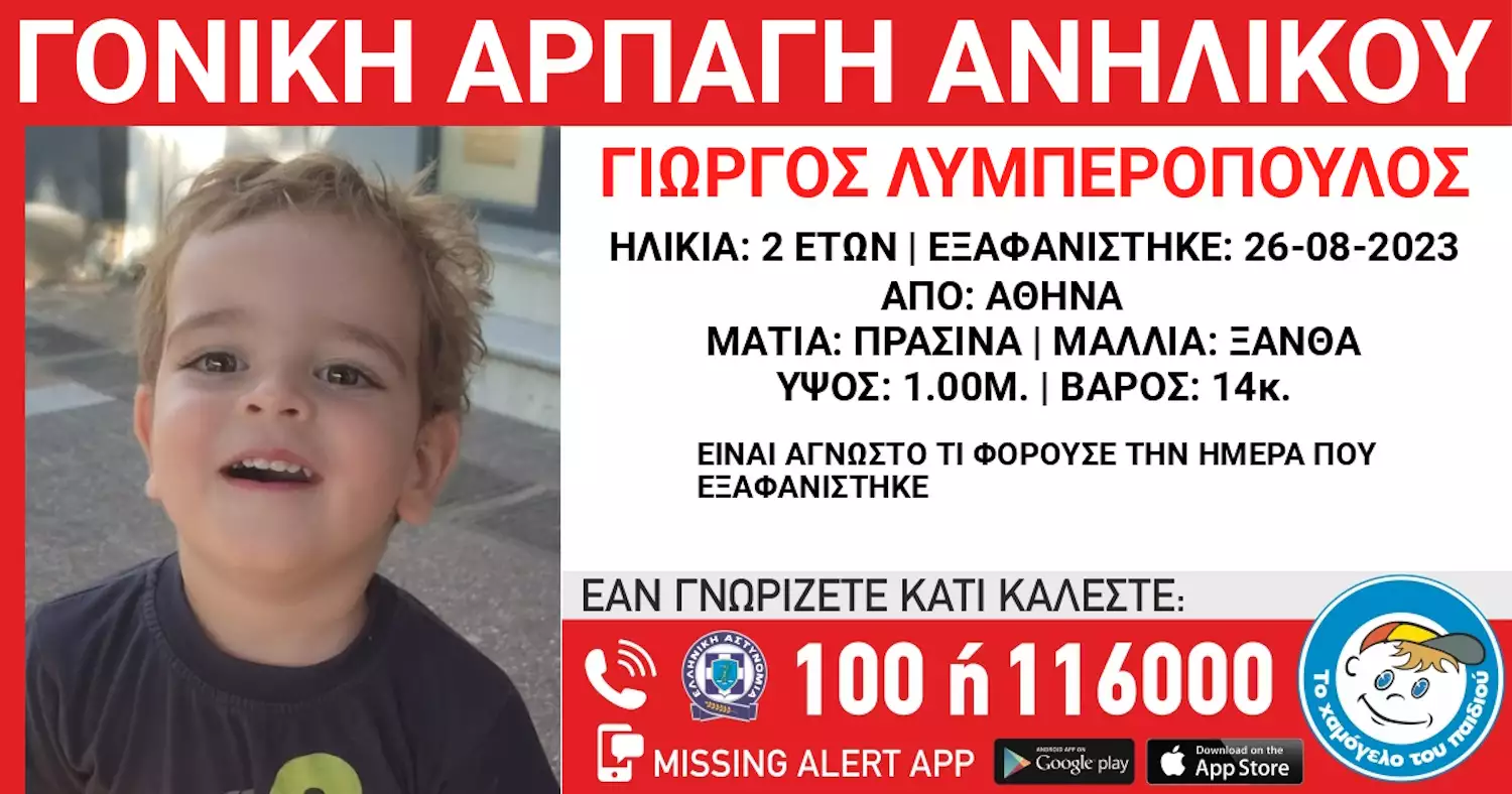 Χαμόγελο του Παιδιού: Λήξη του Amber Alert για την γονική αρπαγή του Γιώργου Λυμπερόπουλου – Συνεχίζονται οι έρευνες
