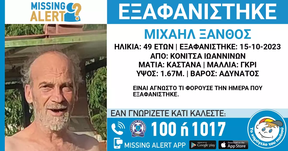 Εξαφανίστηκε από την Κόνιτσα Ιωαννίνων ο 49χρονος Μιχάλης