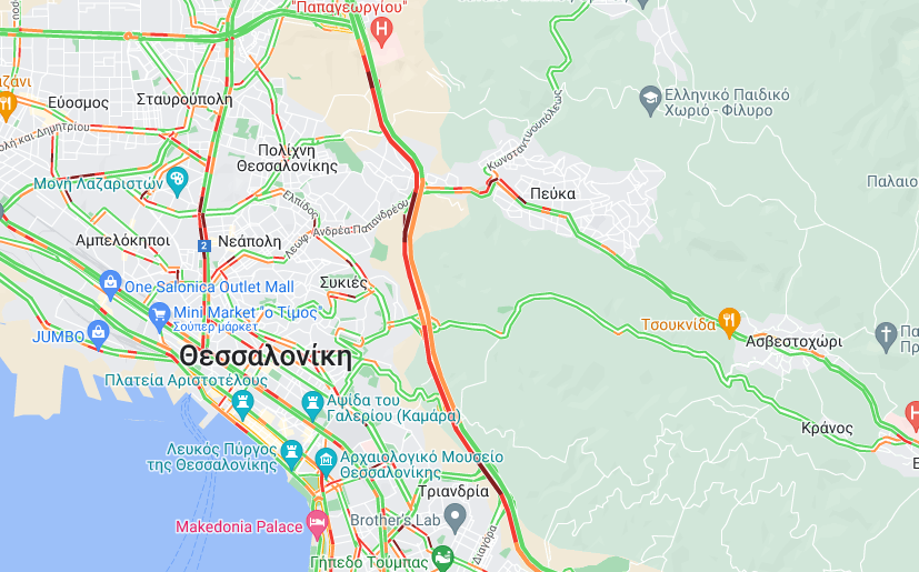 Θεσσαλονίκη: «Κόλαση» σε περιφερειακό και κεντρικούς δρόμους – Στα κόκκινα και ο Εύοσμος