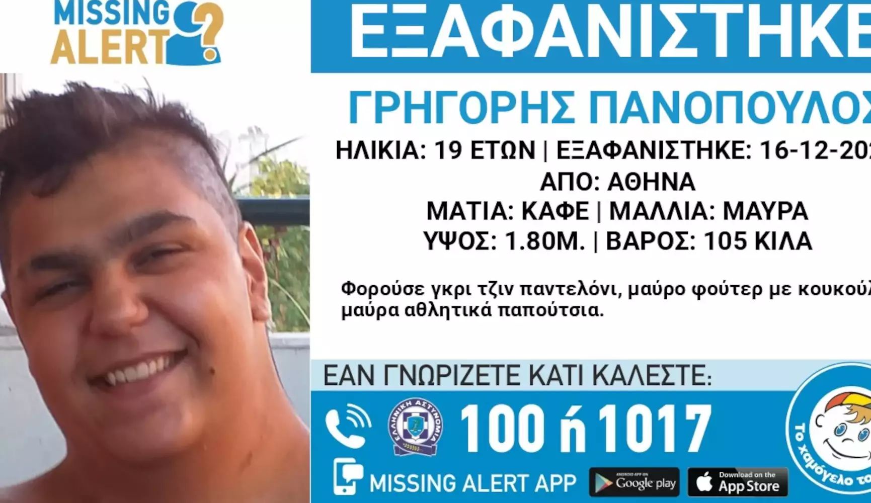 Συναγερμός για την εξαφάνιση του 19χρονου Γρηγόρη από την Αθήνα