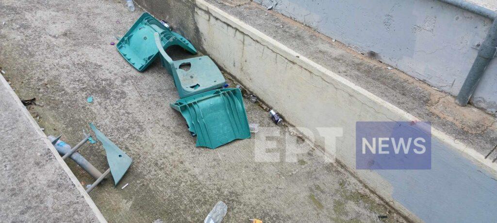 Βόλος: Εικόνες καταστροφής στο στάδιο μετά τα εκτεταμένα επεισόδια έξω από το Πανθεσσαλικό