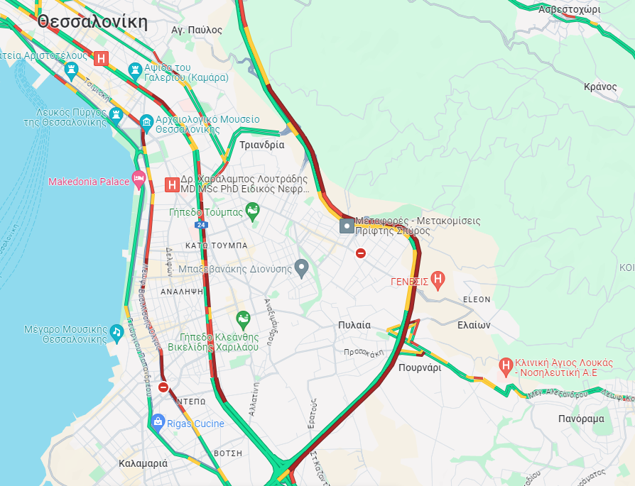 Θεσσαλονίκη: Σε μπορντό χρώμα μεγάλο μέρος του περιφερειακού – Σημειωτόν τα οχήματα με κατεύθυνση δυτικά (ΦΩΤΟ)
