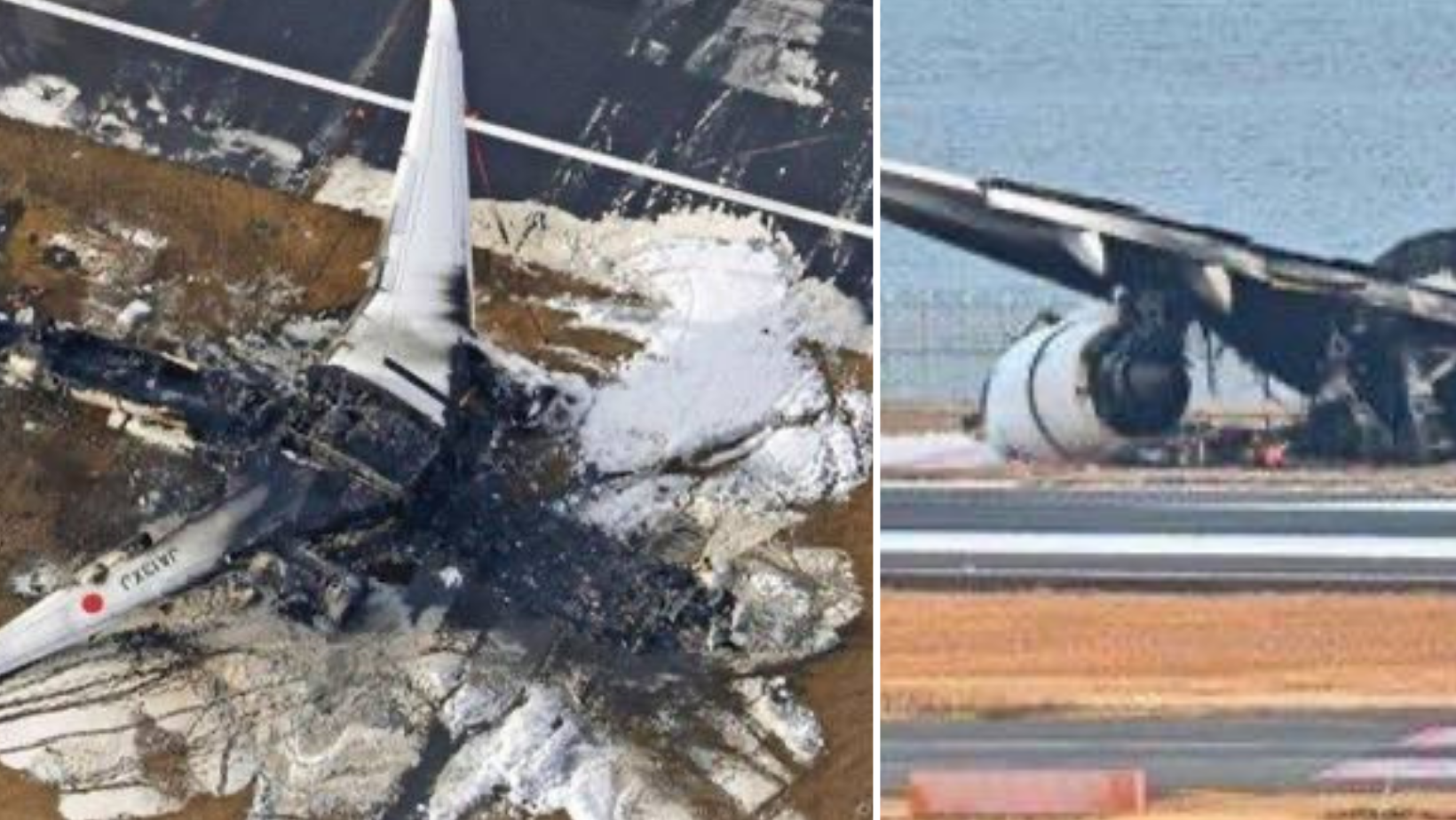 Συγκλονιστικές εναέριες εικόνες από τα «κουφάρια» των αεροσκαφών που συγκρούστηκαν στο Τόκιο