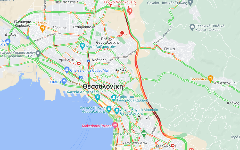 Θεσσαλονίκη: Στα κόκκινα και πάλι ο περιφερειακός – Ουρές από το «Παπαγεωργίου» μέχρι την έξοδο για Μαλακοπή