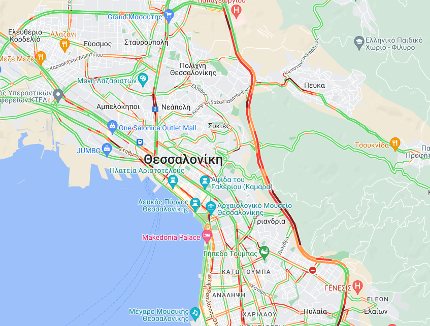 Θεσσαλονίκη: Σε βαθύ κόκκινο ο περιφερειακός – Κυκλοφοριακό χάος και στα δύο ρεύματα κυκλοφορίας