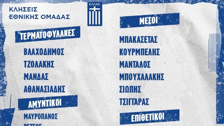 Με Τζολάκη, Ντόη και Μανδά οι κλήσεις της Εθνικής για Γερμανία και Μάλτα