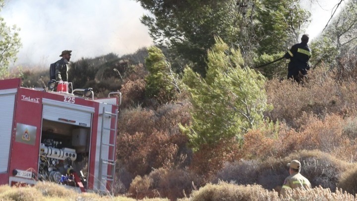Σε εξέλιξη η πυρκαγιά στο Βροντερό Πρεσπών