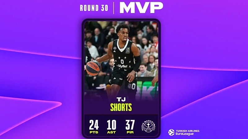 Τι Τζέι Σορτς: MVP για τρίτη φορά με το 4ο double double στη Euroleague