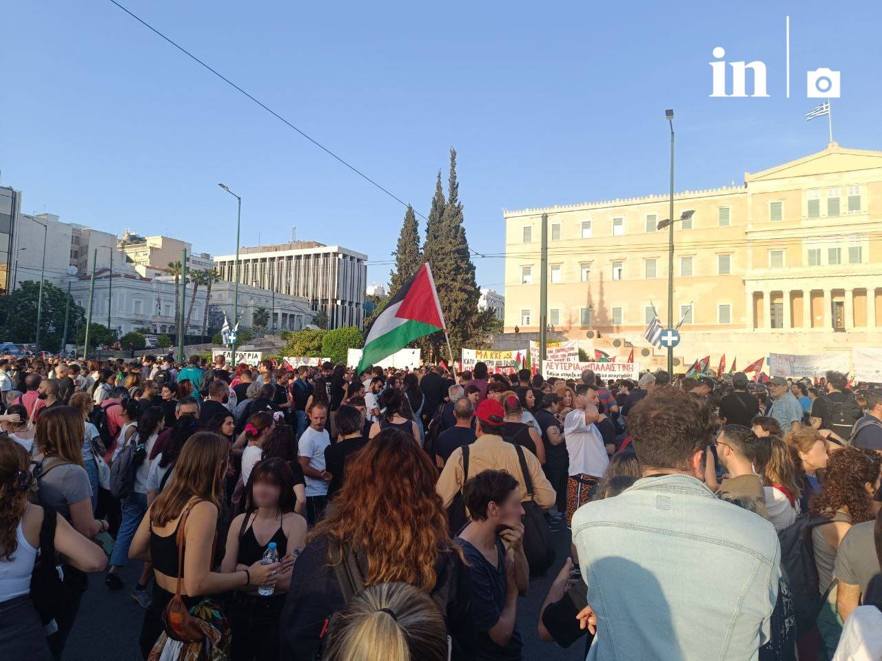 Αθήνα: Μαζικές συγκεντρώσεις αλληλεγγύης για τη Γάζα στο Σύνταγμα