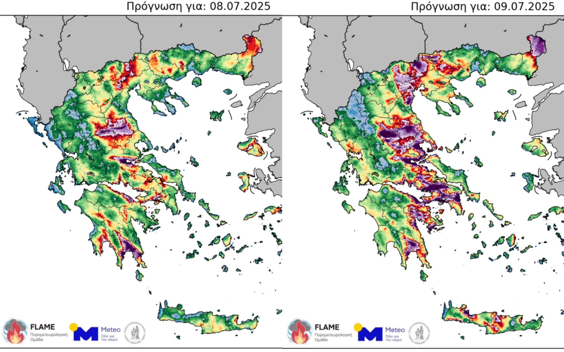 Ακραίος πυρομετεωρολογικός κίνδυνος έως την Τετάρτη με θερμοκρασίες που φτάνουν τους 40-42 βαθμούς Κελσίου