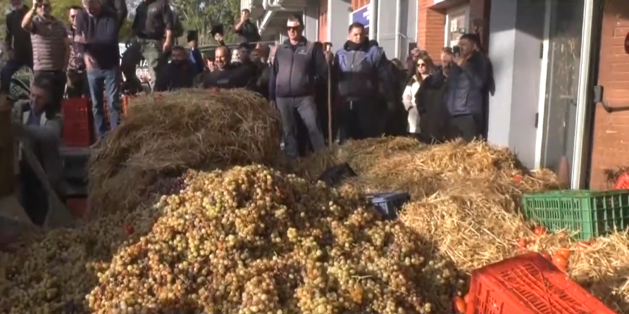 Καβάλα: Αγρότες πετάνε άχυρα, ντομάτες και σταφύλια στο κτίριο της Αντιπεριφέρειας – Συλλαλητήριο αύριο στη Θεσσαλονίκη